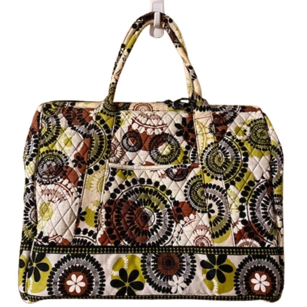 Vera Bradley Grand Traveler Cocoa Moss Retired Print Top Handle Shoulder Straps